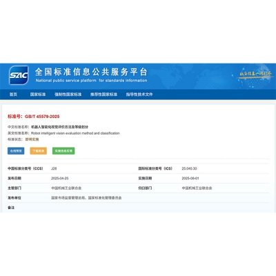 節(jié)卡機器人主導制定《機器人智能化視覺評價方法及等級劃分》國家標準